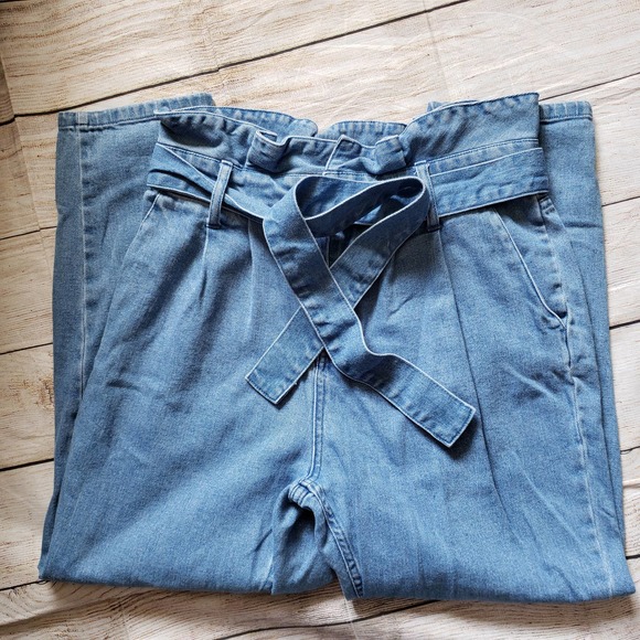 WHO WHAT WEAR Blue Paper Bag hi-rise Jeans 8 - Picture 2 of 7